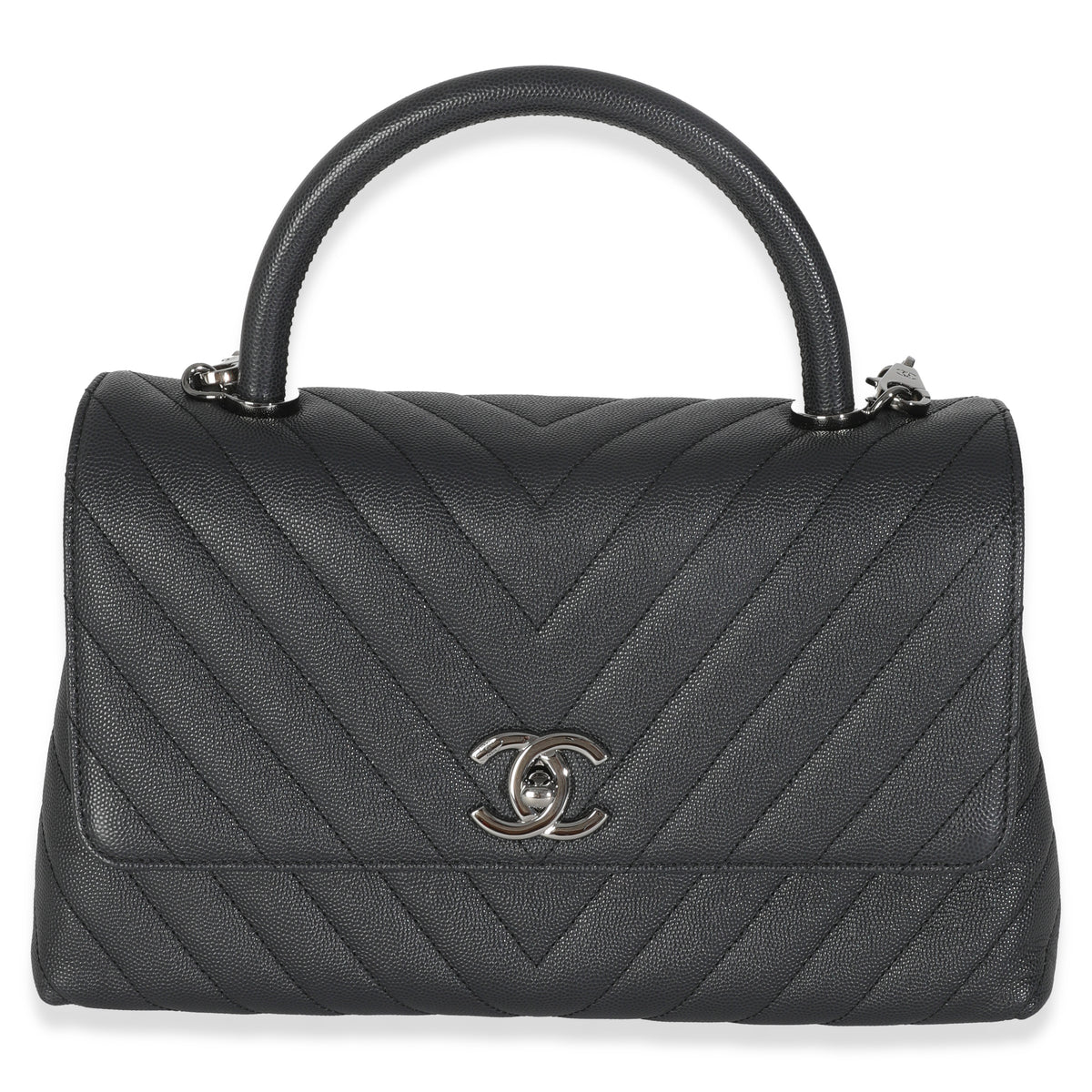 Grey Caviar Chevron Medium Coco Top Handle Bag