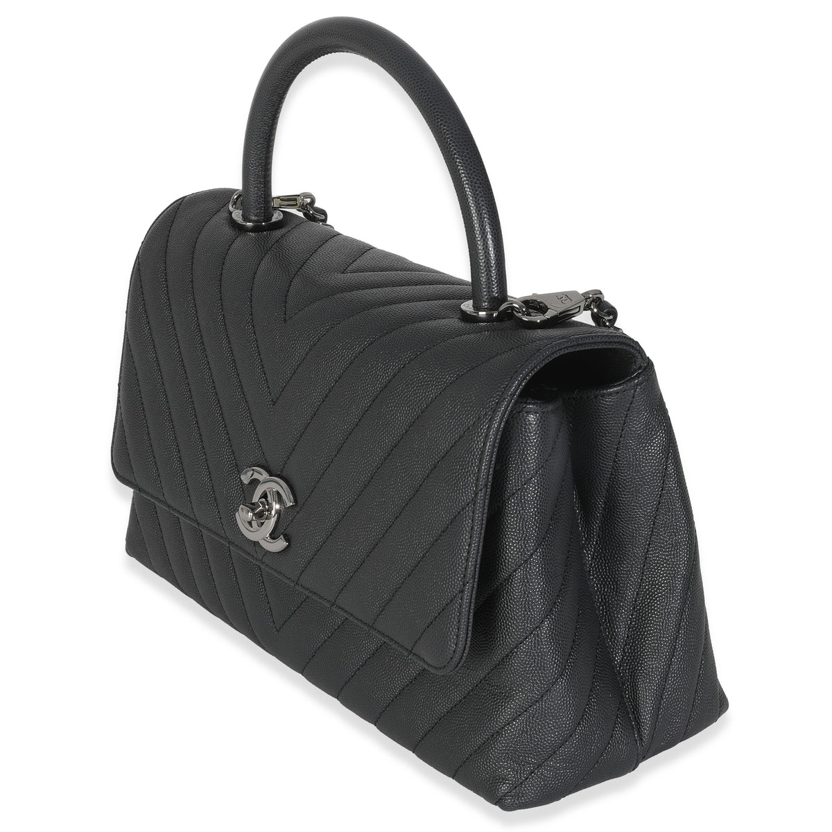 Grey Caviar Chevron Medium Coco Top Handle Bag