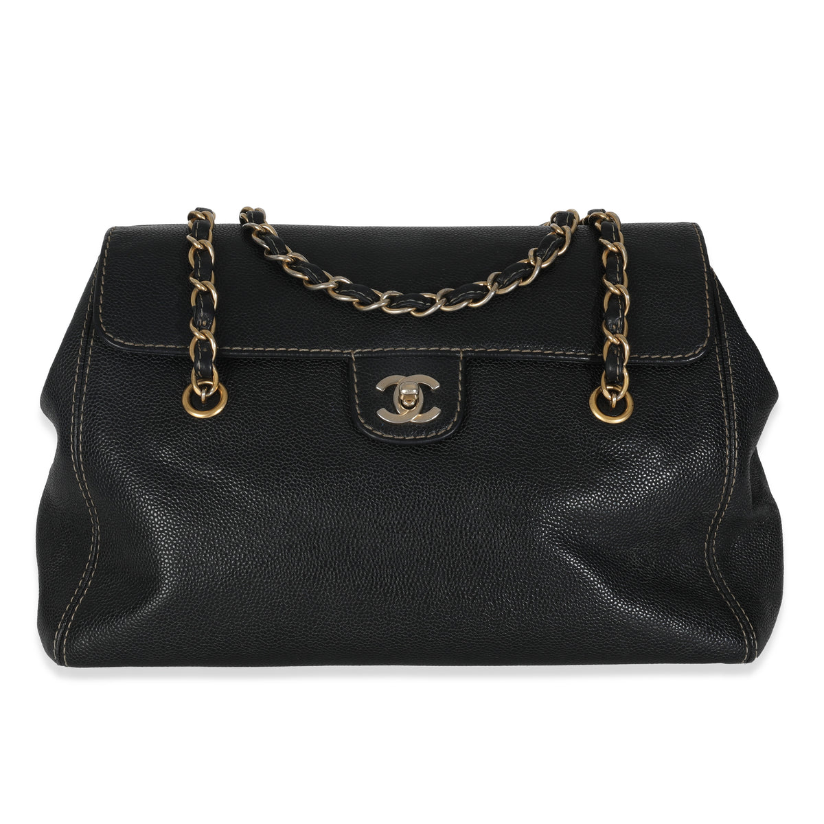 Vintage Black Caviar Chain CC Flap Shoulder Bag
