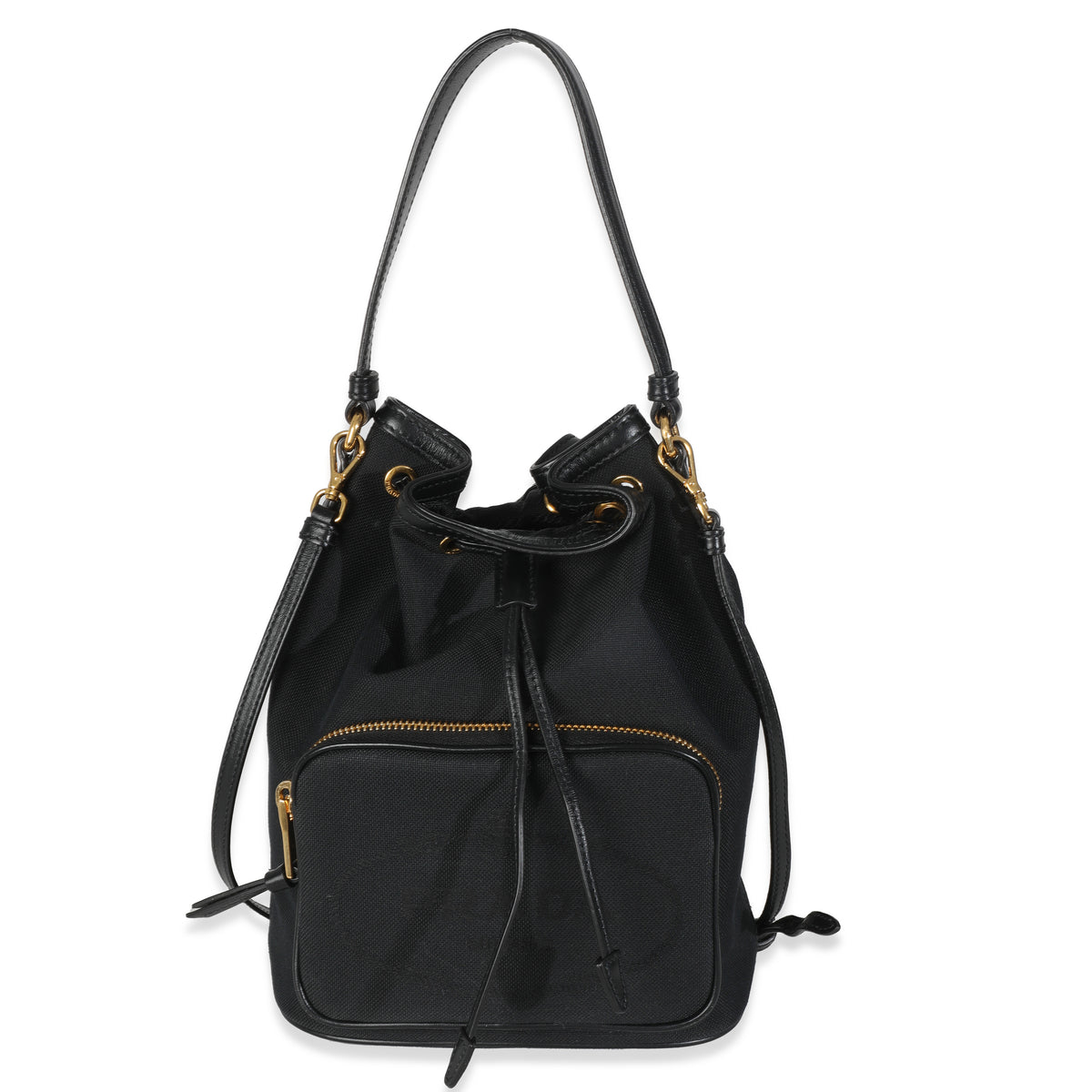 Prada Black Jacquard Logo Bucket Bag Handbag fv