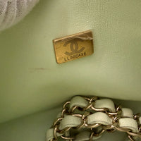 Light Green Quilted Caviar Small Classic Double Flap Handbag