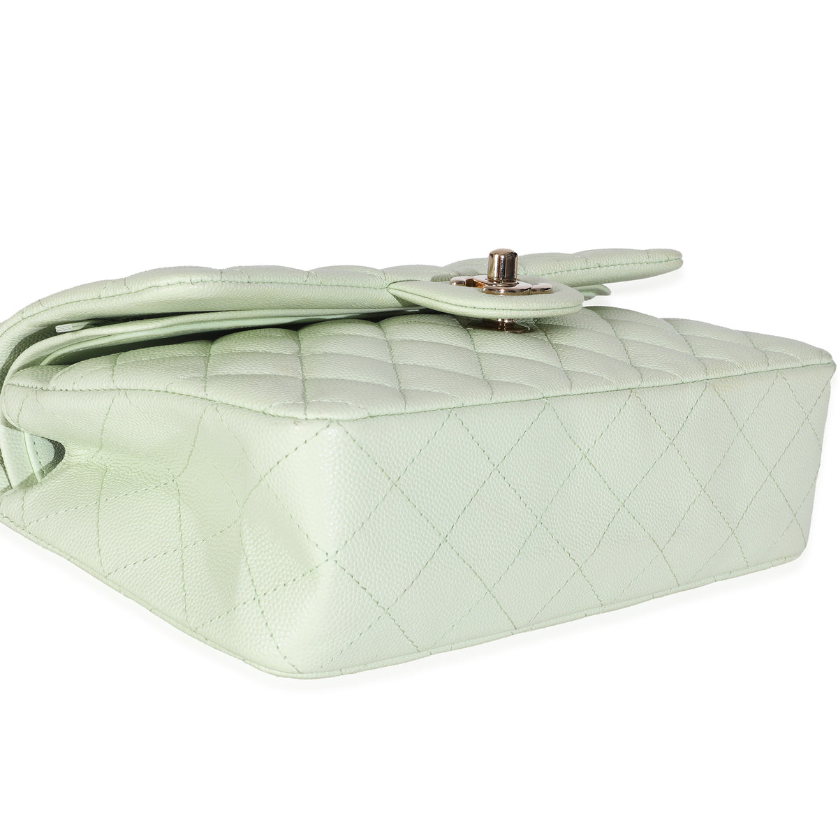 Light Green Quilted Caviar Small Classic Double Flap Handbag
