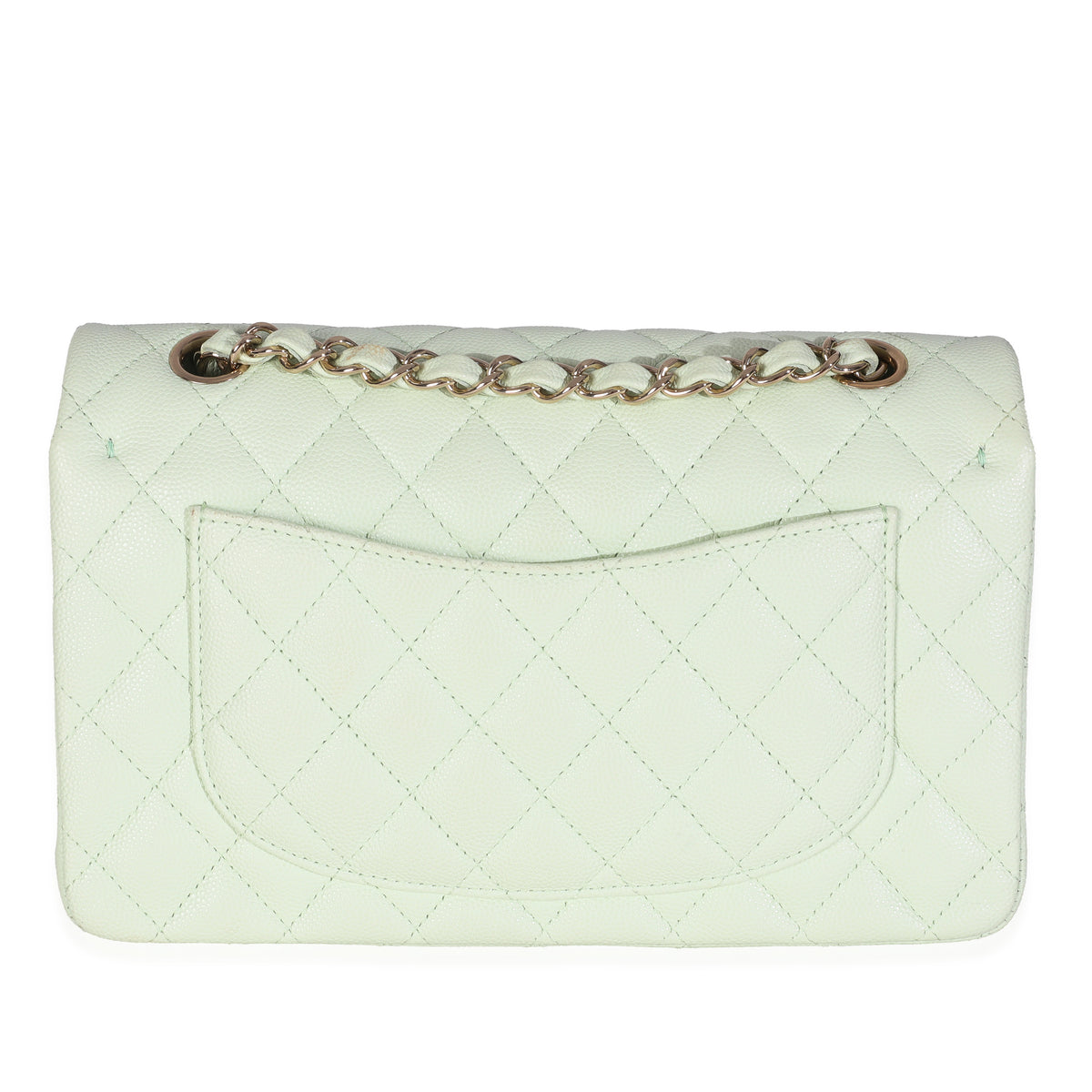 Light Green Quilted Caviar Small Classic Double Flap Handbag