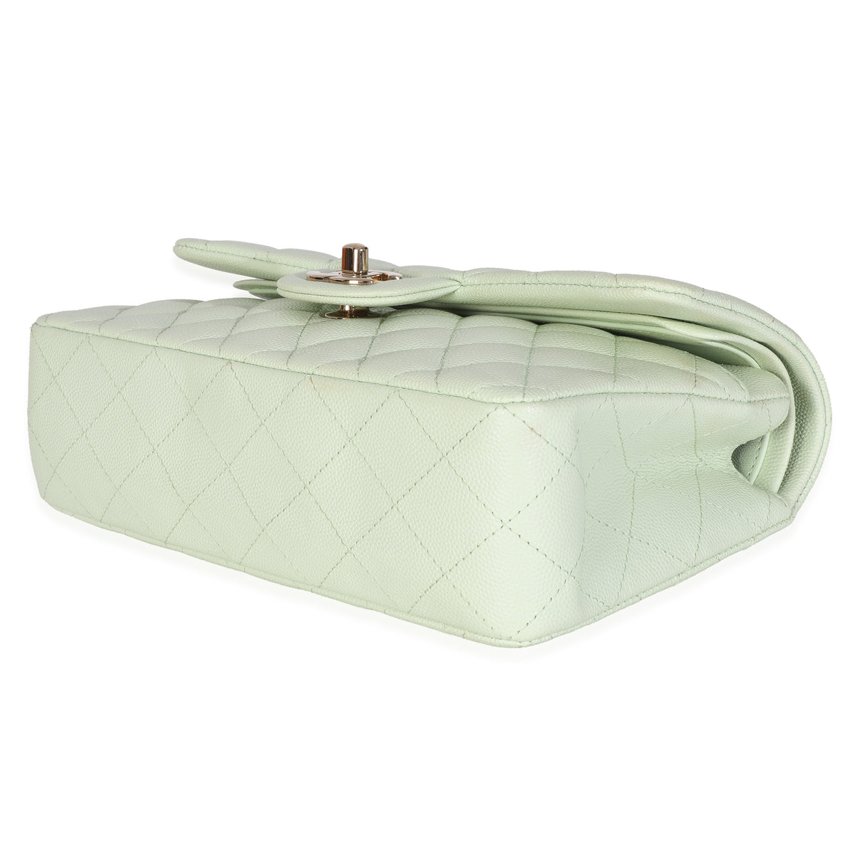 Light Green Quilted Caviar Small Classic Double Flap Handbag