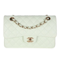 Light Green Quilted Caviar Small Classic Double Flap Handbag