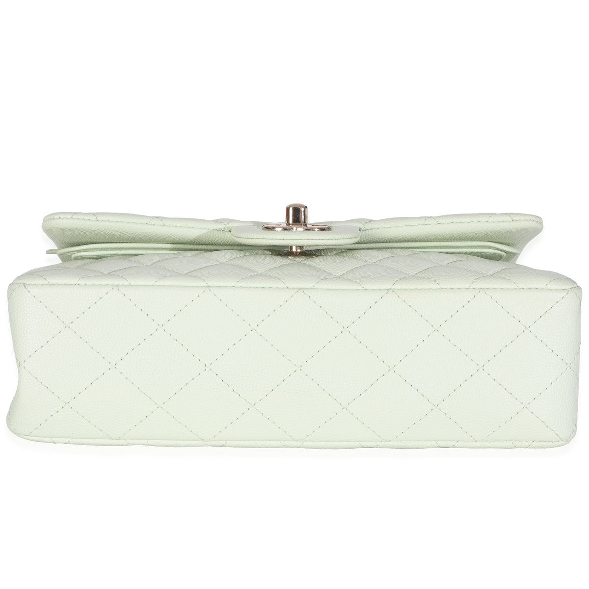 Light Green Quilted Caviar Small Classic Double Flap Handbag