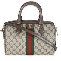 Beige GG Supreme Monogram Canvas Web Small Ophidia Top Handle Bag