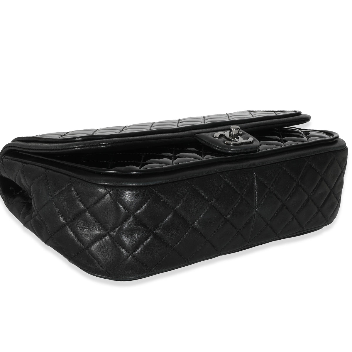Black Quilted Patent Classic Jumbo Twist Flap Bag