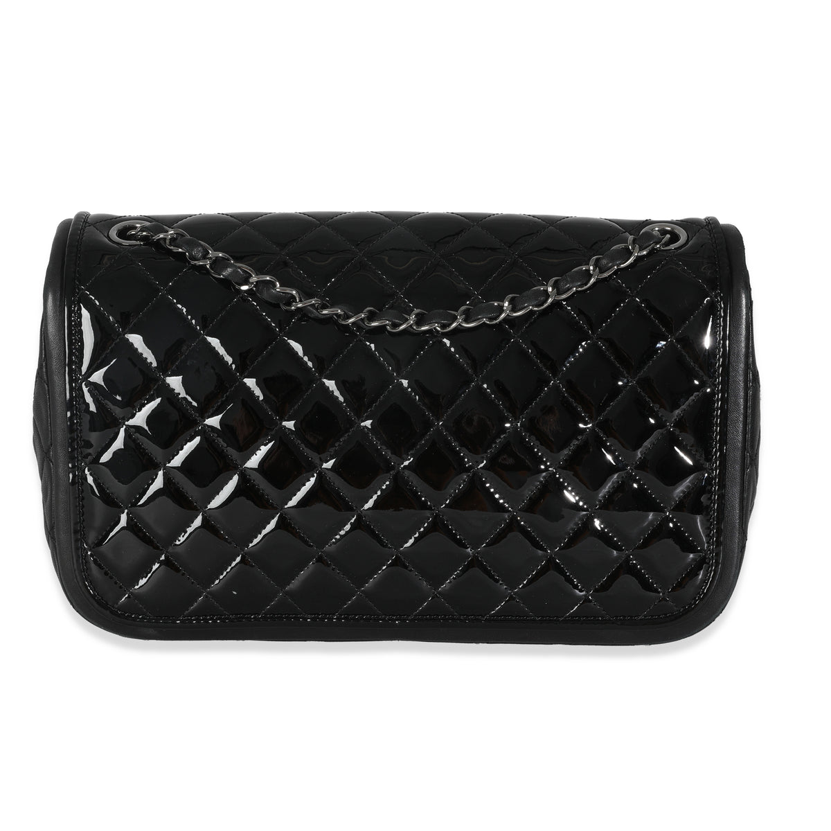 Black Quilted Patent Classic Jumbo Twist Flap Bag