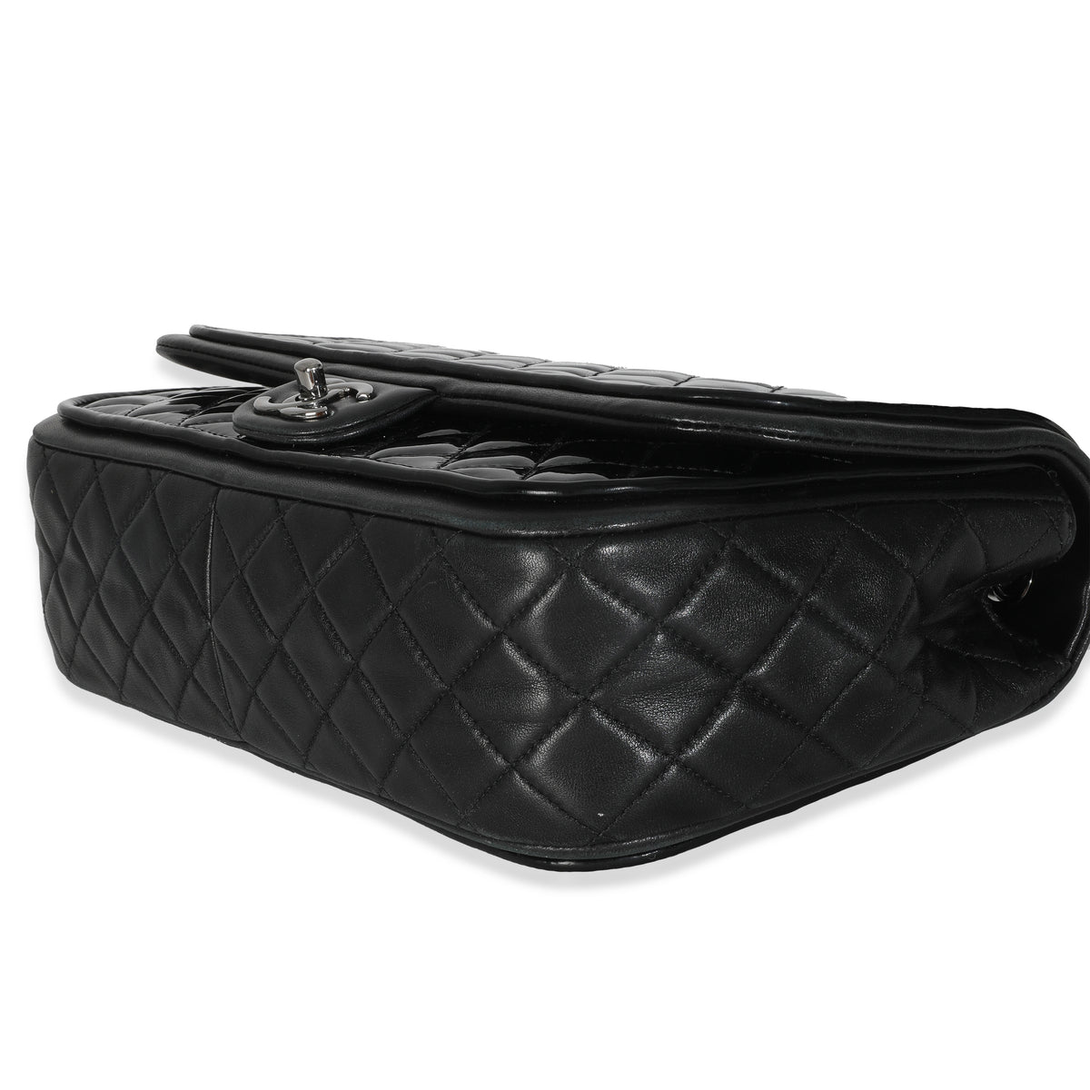 Black Quilted Patent Classic Jumbo Twist Flap Bag