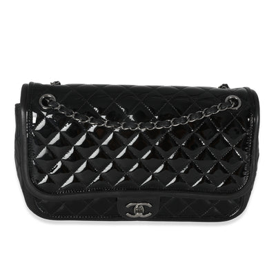 Black Quilted Patent Classic Jumbo Twist Flap Bag