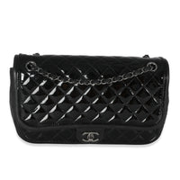 Black Quilted Patent Classic Jumbo Twist Flap Bag