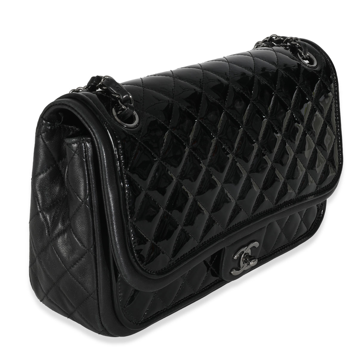 Black Quilted Patent Classic Jumbo Twist Flap Bag