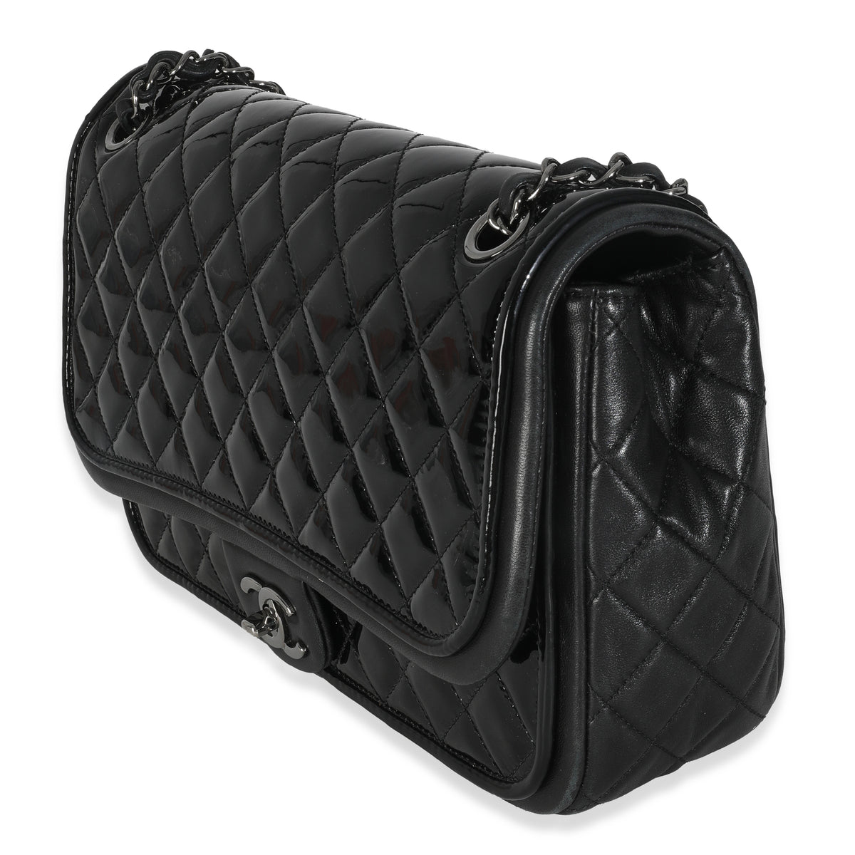 Black Quilted Patent Classic Jumbo Twist Flap Bag
