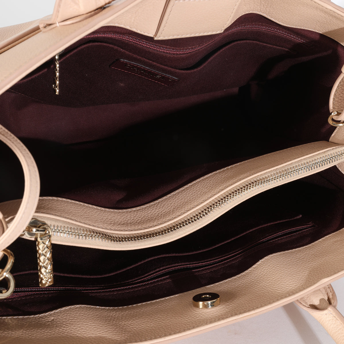 Beige Grained Calfskin Large Neo Executive Shopper Tote