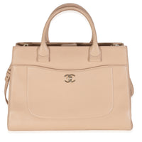Beige Grained Calfskin Large Neo Executive Shopper Tote