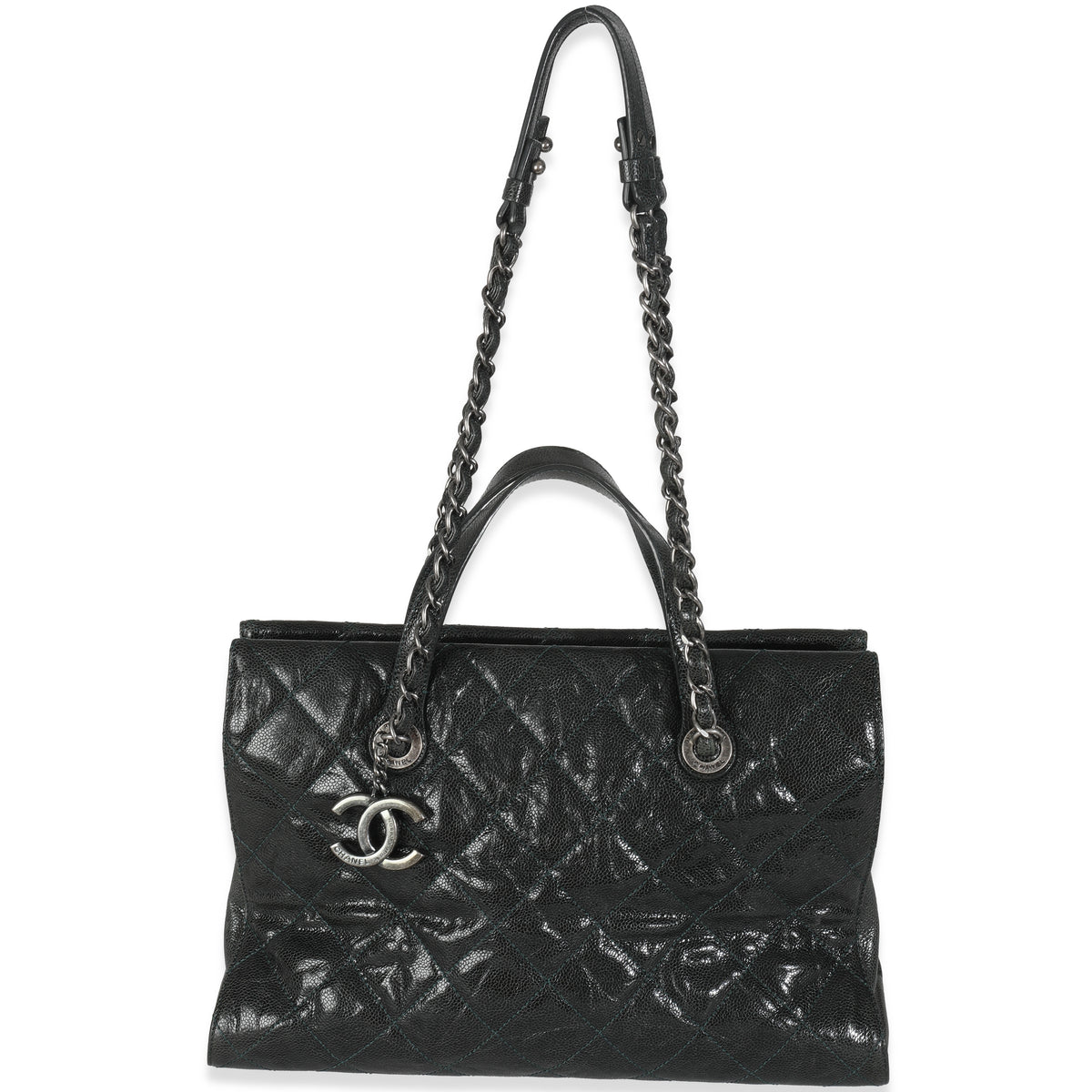Black Distressed Quilted Caviar CC Crave Tote