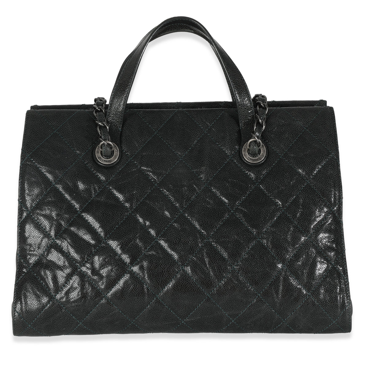 Black Distressed Quilted Caviar CC Crave Tote