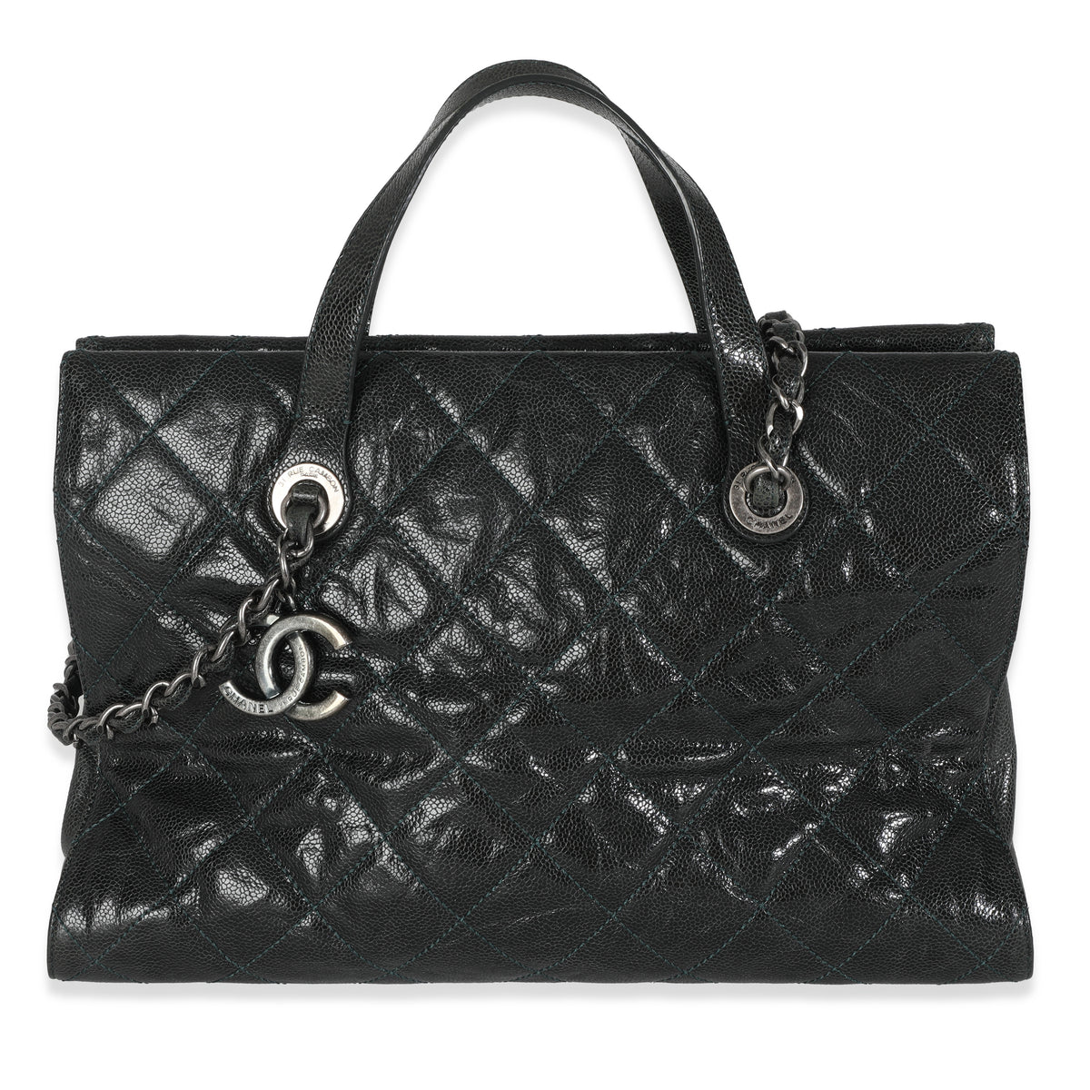 Black Distressed Quilted Caviar CC Crave Tote
