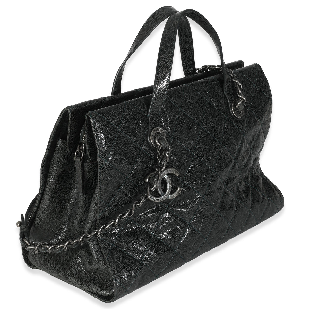 Black Distressed Quilted Caviar CC Crave Tote