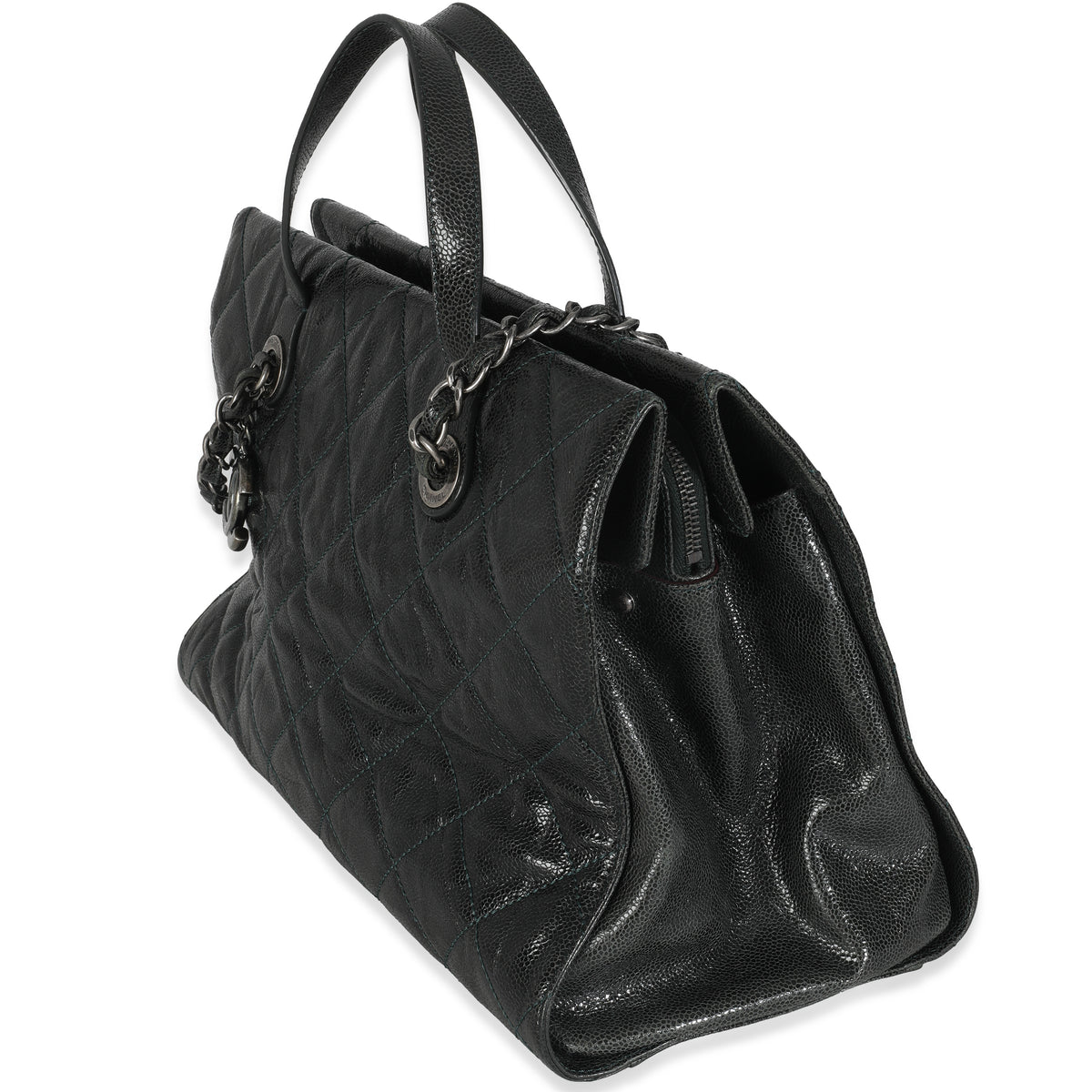 Black Distressed Quilted Caviar CC Crave Tote