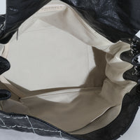 Black Calfskin Double Stitch Accordion Flap Bag