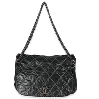 Black Calfskin Double Stitch Accordion Flap Bag