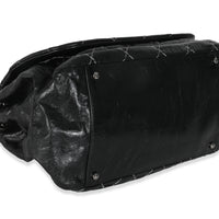 Black Calfskin Double Stitch Accordion Flap Bag