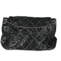 Black Calfskin Double Stitch Accordion Flap Bag