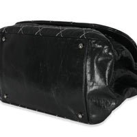 Black Calfskin Double Stitch Accordion Flap Bag