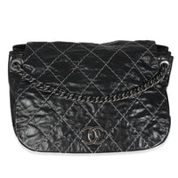 Black Calfskin Double Stitch Accordion Flap Bag