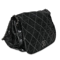Black Calfskin Double Stitch Accordion Flap Bag