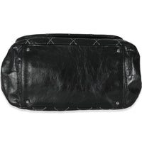 Black Calfskin Double Stitch Accordion Flap Bag