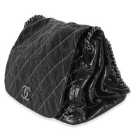 Black Calfskin Double Stitch Accordion Flap Bag