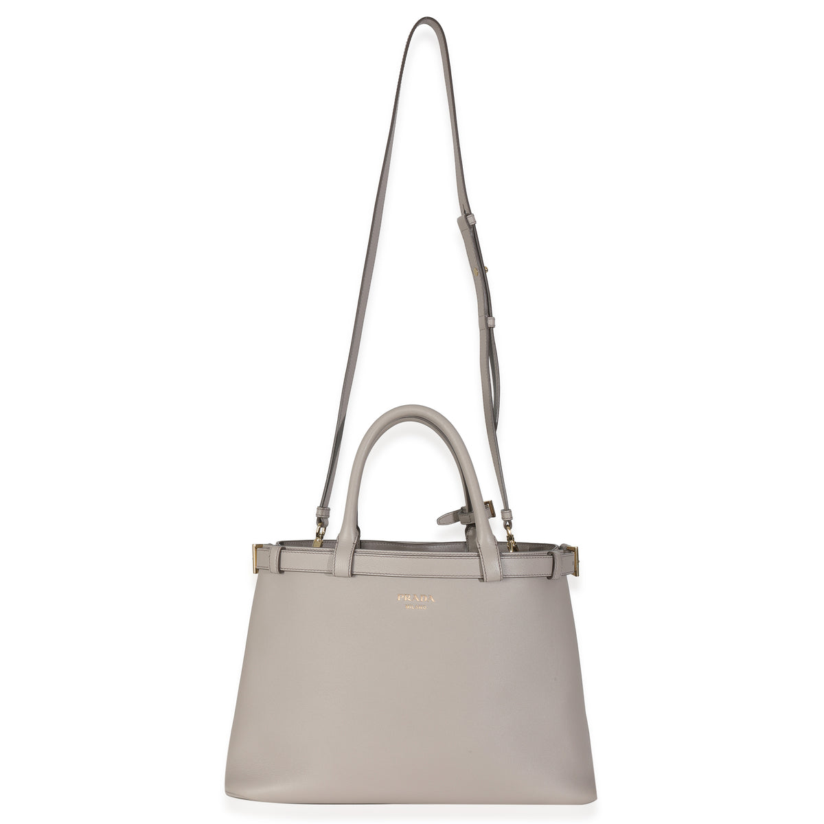 Grey Soft Grained Calfskin Vitello Medium Buckle Bag