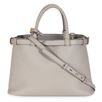 Grey Soft Grained Calfskin Vitello Medium Buckle Bag