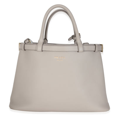 Grey Soft Grained Calfskin Vitello Medium Buckle Bag