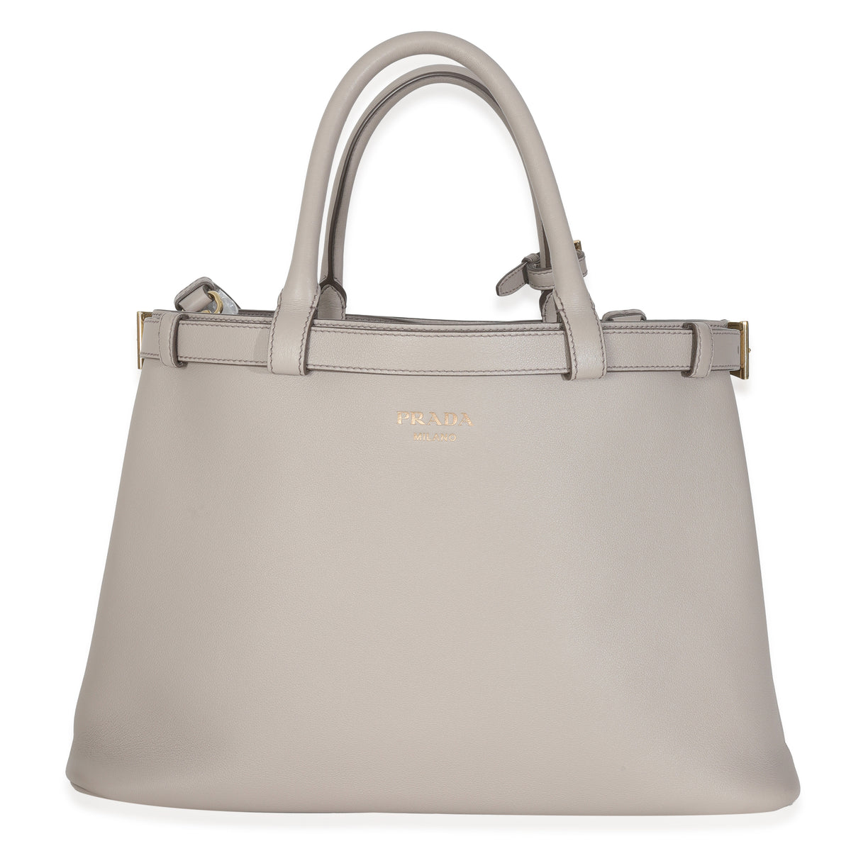 Grey Soft Grained Calfskin Vitello Medium Buckle Bag
