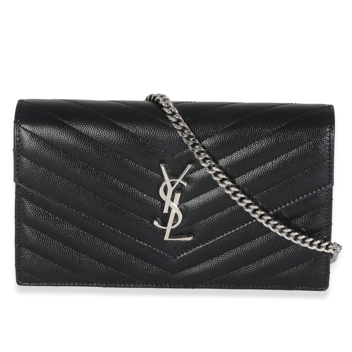 Black Grain De Poudre Monogram Envelope Chain Wallet