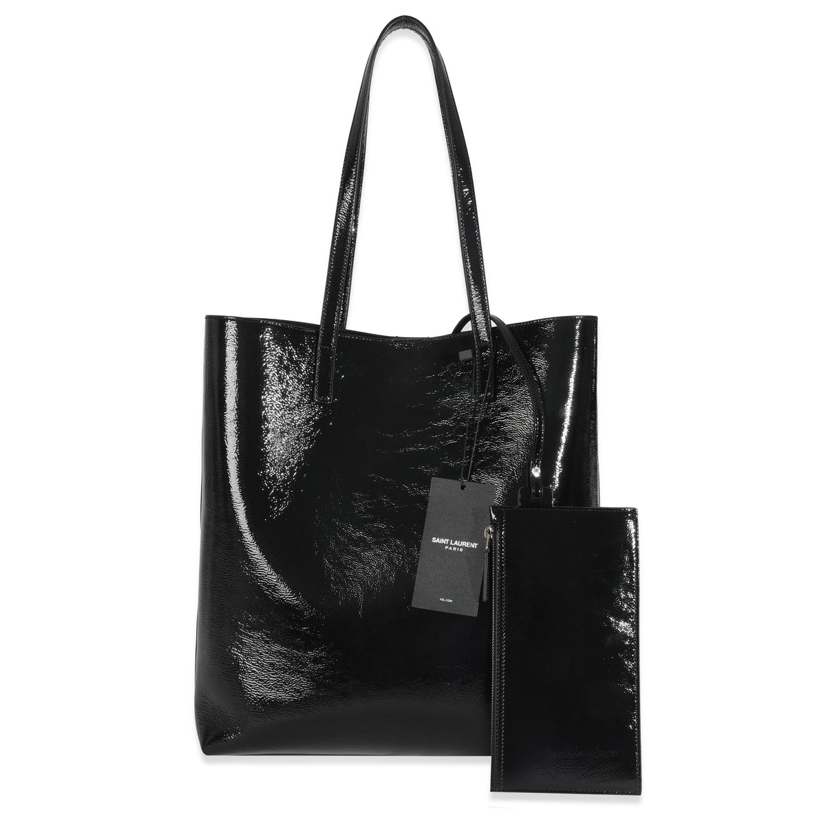 Black Crinkled Patent Bold Shopping Tote