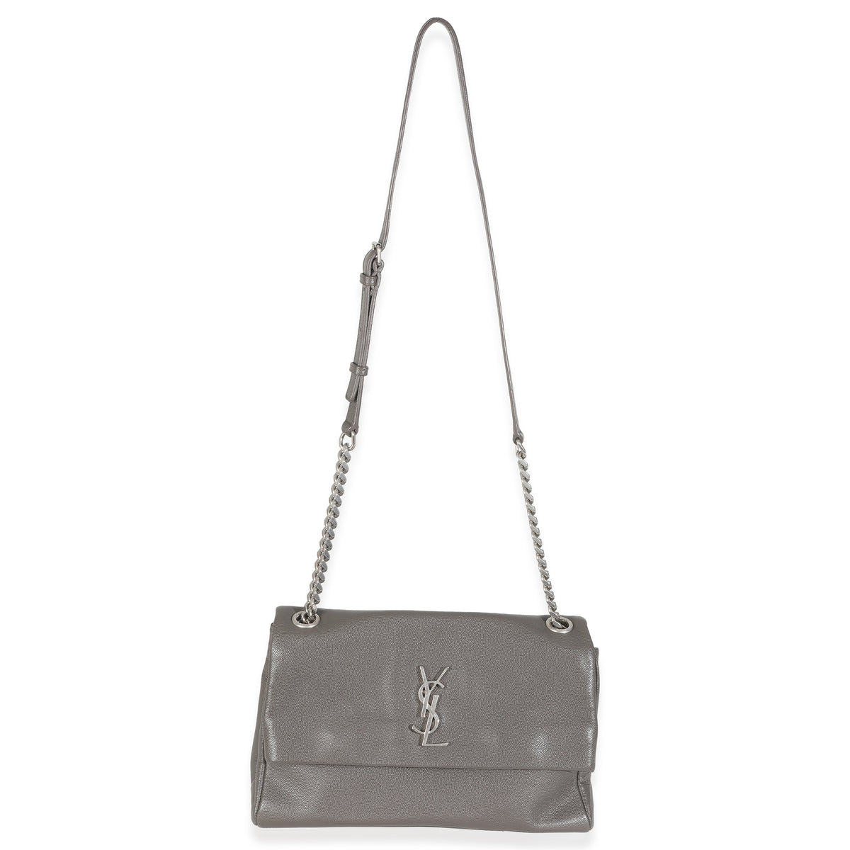Saint Laurent Grey Grained Calfskin Medium West Hollywood Monogram Fold Over Bag Handbag av