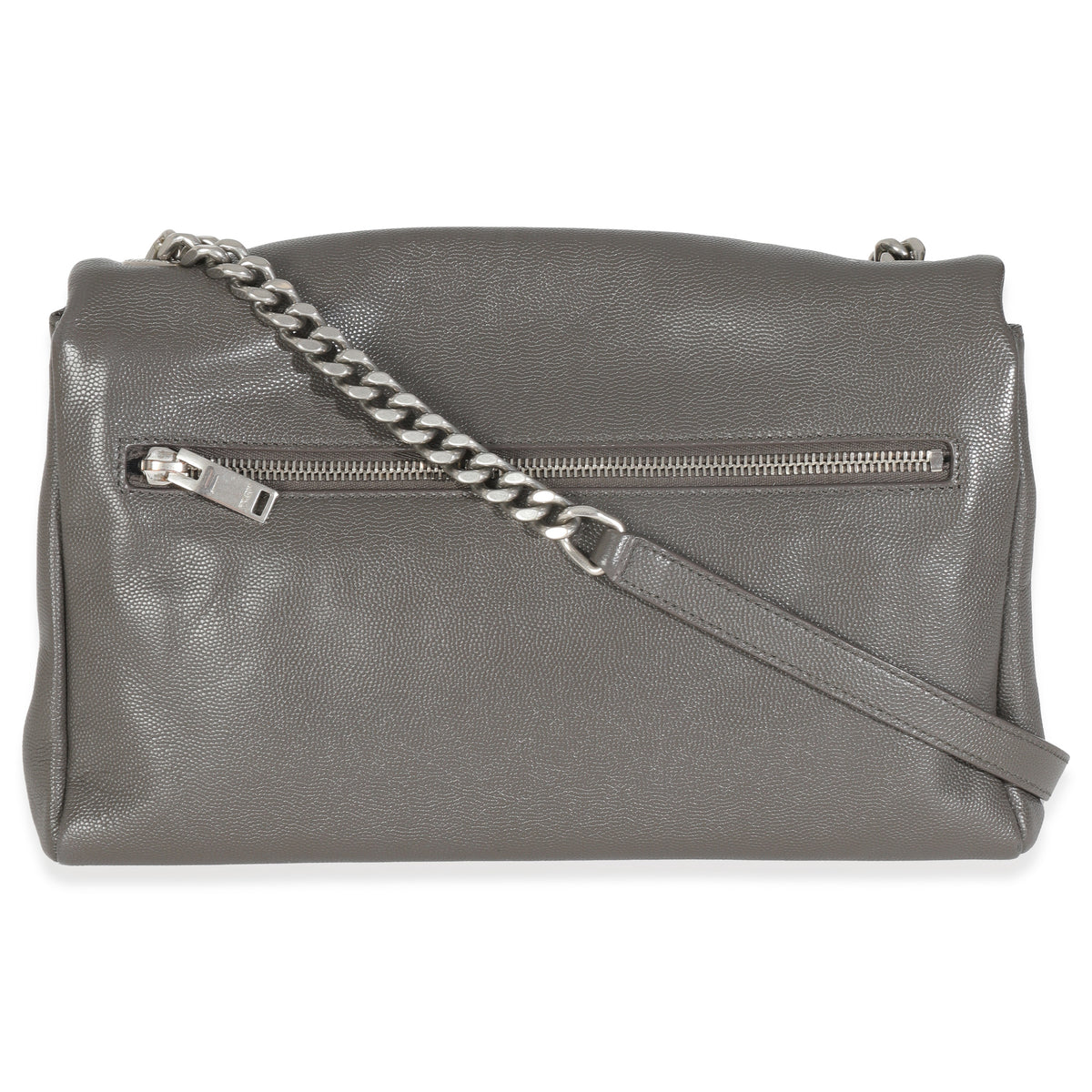 Saint Laurent Grey Grained Calfskin Medium West Hollywood Monogram Fold Over Bag Handbag bv