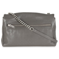 Saint Laurent Grey Grained Calfskin Medium West Hollywood Monogram Fold Over Bag Handbag bv