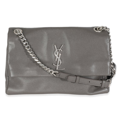 Saint Laurent Grey Grained Calfskin Medium West Hollywood Monogram Fold Over Bag Handbag fv