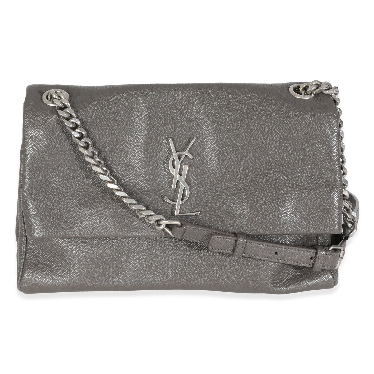 Saint Laurent Grey Grained Calfskin Medium West Hollywood Monogram Fold Over Bag Handbag fv