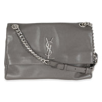 Saint Laurent Grey Grained Calfskin Medium West Hollywood Monogram Fold Over Bag Handbag fv