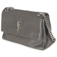 Saint Laurent Grey Grained Calfskin Medium West Hollywood Monogram Fold Over Bag Handbag sv