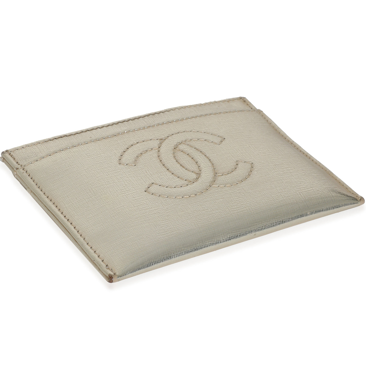 Silver Metallic Calfskin CC Card Holder