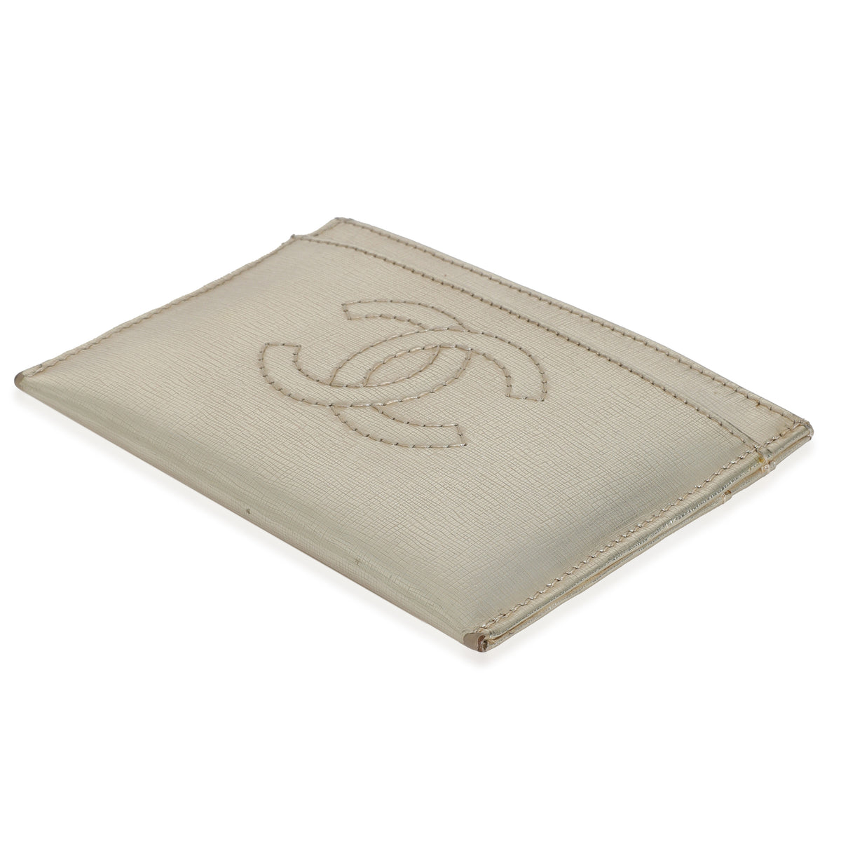 Silver Metallic Calfskin CC Card Holder