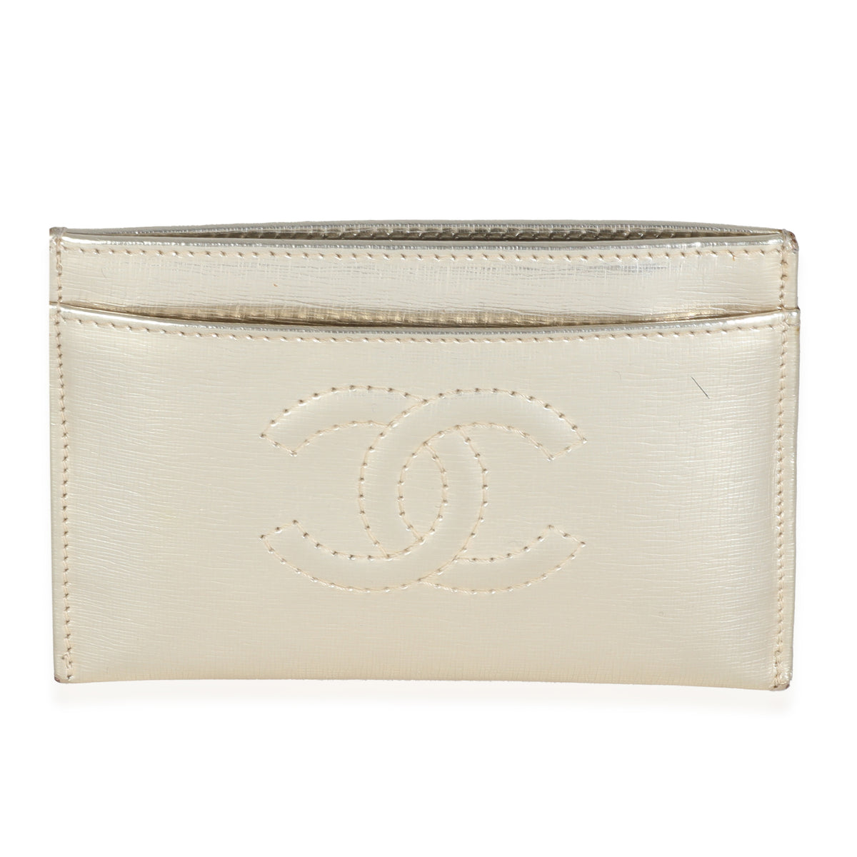 Silver Metallic Calfskin CC Card Holder